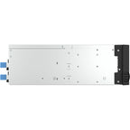 A silver and black server power supply module with blue connector cables on the left side, shown against a plain white background.