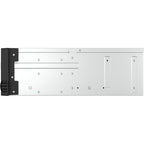 A silver metal server chassis or enclosure panel with pre-drilled screw holes and a black mounting bracket on the left side, shown against a plain white background.