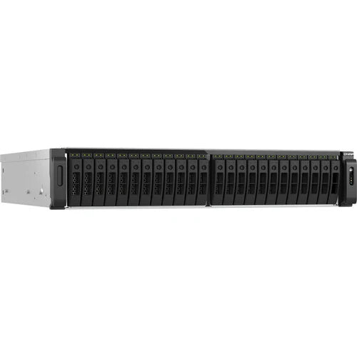 Server rack with multiple drive bays on a white background