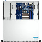 Computer motherboard inside a white case on a white background