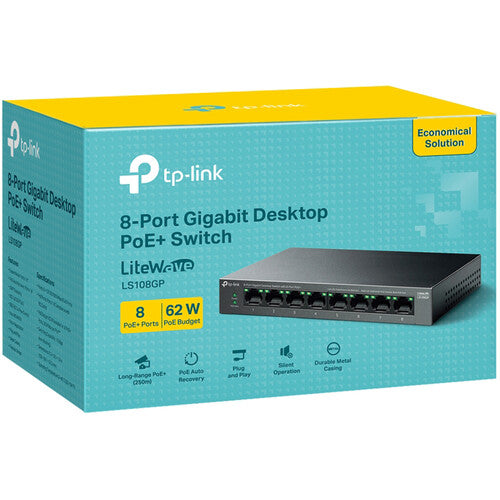 TP-Link Omada LS108GP 8 Port Gigabit Ethernet Desktop Switch with 8-Port PoE+