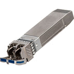 An SFP optical module with a silver metal housing and a blue RJ45 connector, shown on a plain white background.