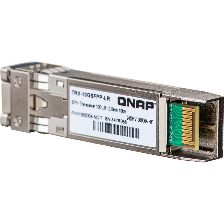 A single QNAP SFF+ Transceiver 19S LR 1310nm 10km optical fiber module, shown at a three-quarter angle on a plain white background.