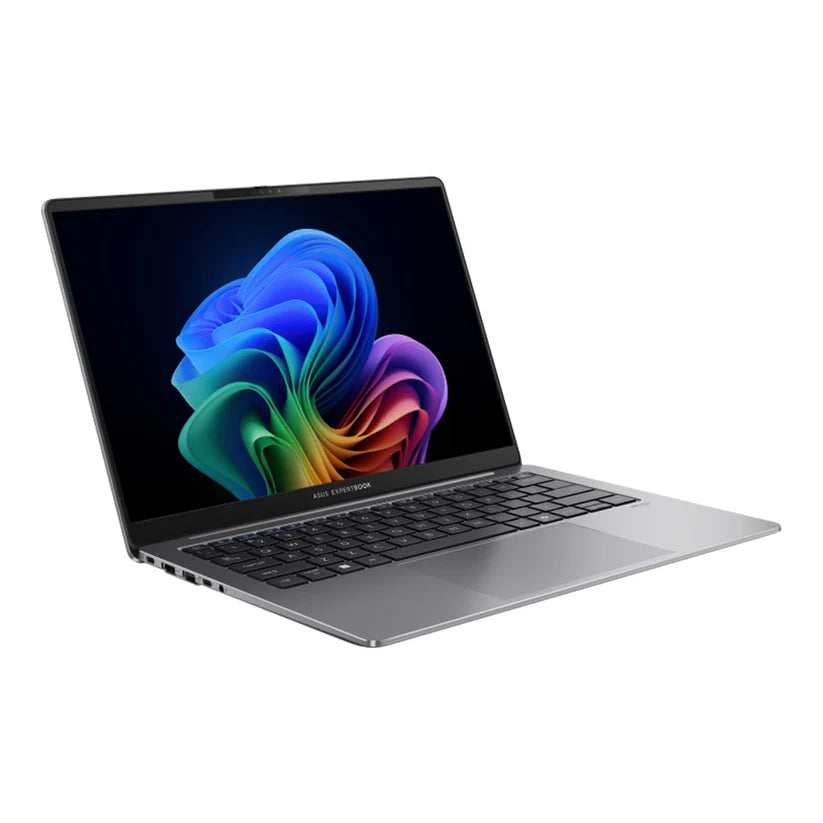 Laptop with colorful display on a white background