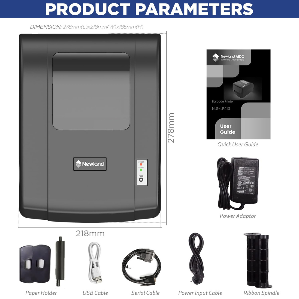 Newland NLS-LP410-IN – Thermal Transfer/Direct Thermal Label Printer, 203 dpi, 108mm Width, 127mm/sec, 8MB SDRAM, 4MB Flash, USB, Ethernet/Serial
