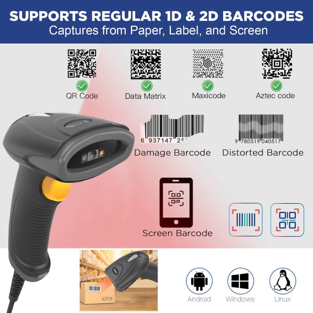 Newland NLS-HR2081-SO – Handheld Barcode Scanner, 640×480 CMOS Sensor, IP42, 1.2m Drop Resistance, USB & RS-232