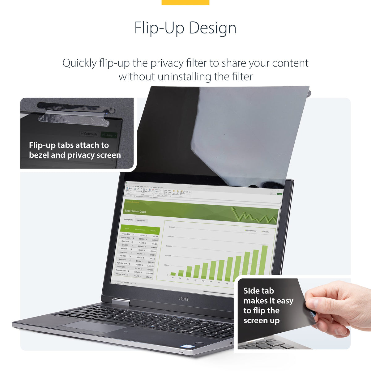 StarTech 17TF6-PRIVACY-SCREEN 17-Inch 16:10 Flip-Up Touch Privacy Screen showing closed flip‑up screen