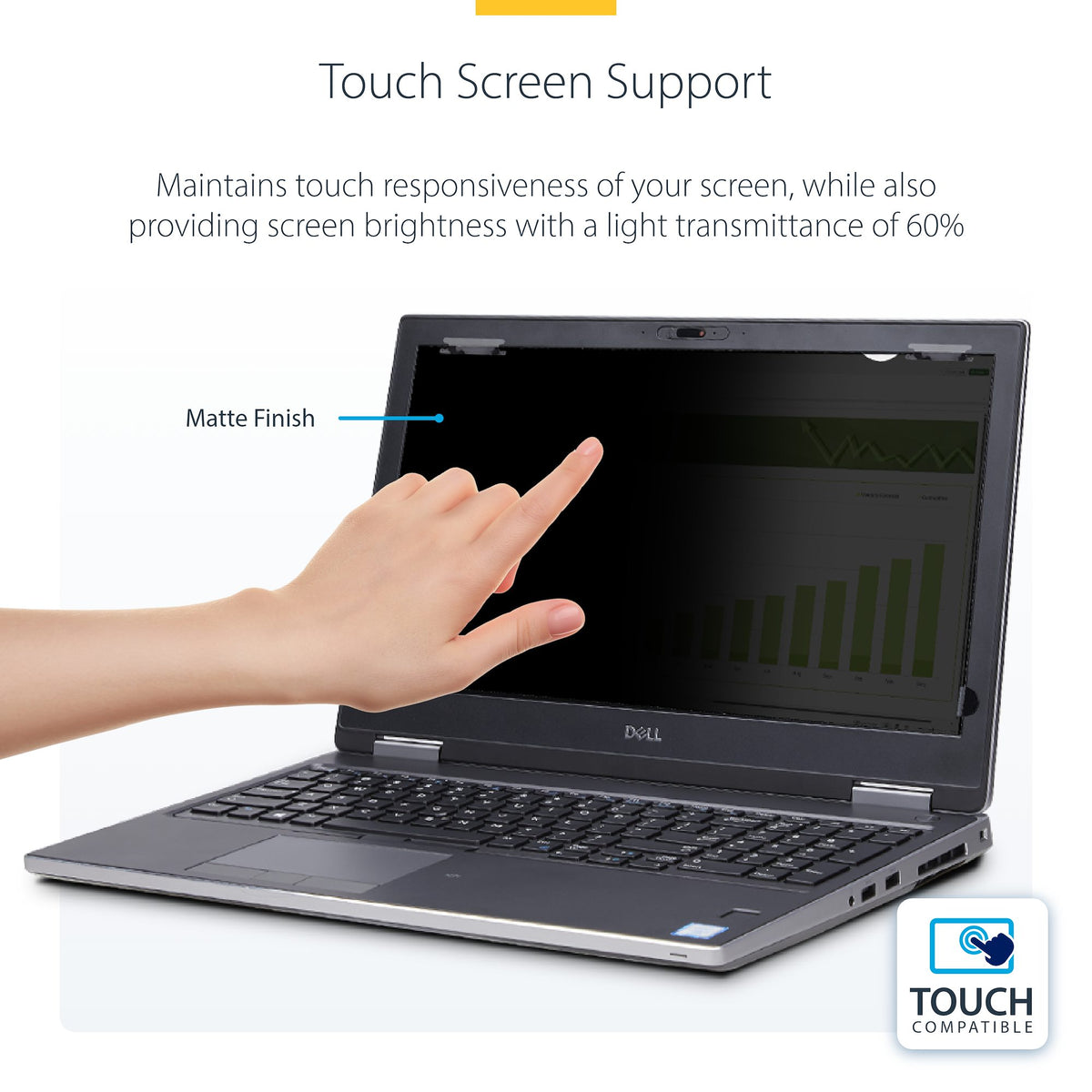 StarTech 17TF6-PRIVACY-SCREEN 17-Inch 16:10 Flip-Up Touch Privacy Screen showing flip-up screen attached to laptop
