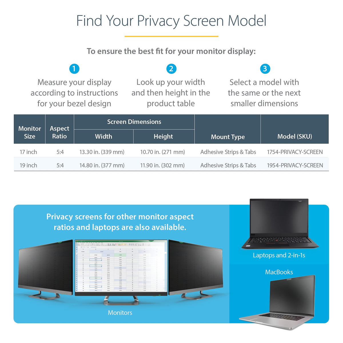StarTech 19‑Inch 5:4 Monitor Privacy Screen Filter with Anti‑Glare displayed on monitor
