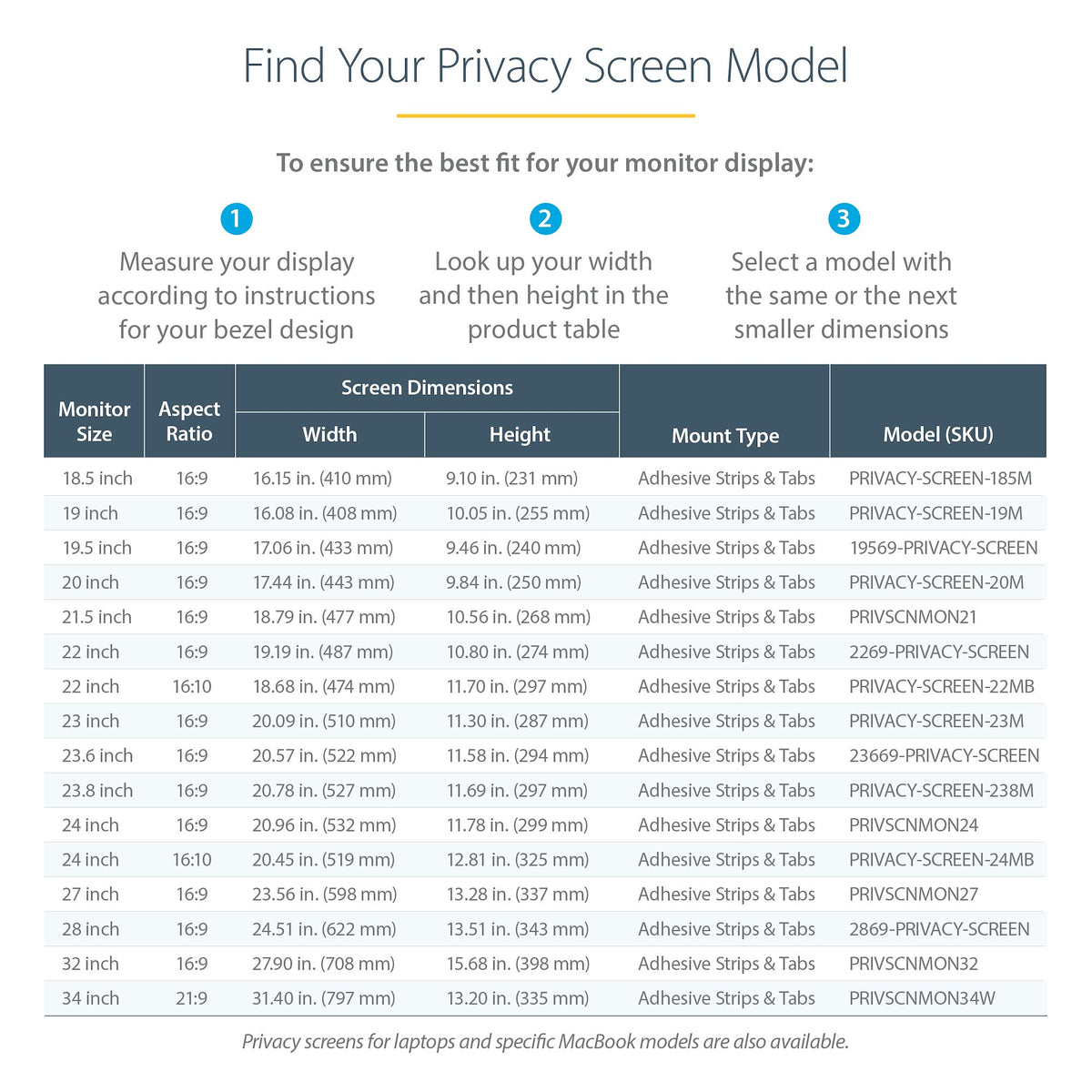 StarTech 19569 19.5-Inch 16:9 Monitor Privacy Screen Filter with Anti-Glare and Blue-Light Reduction | 2-Year Warranty
