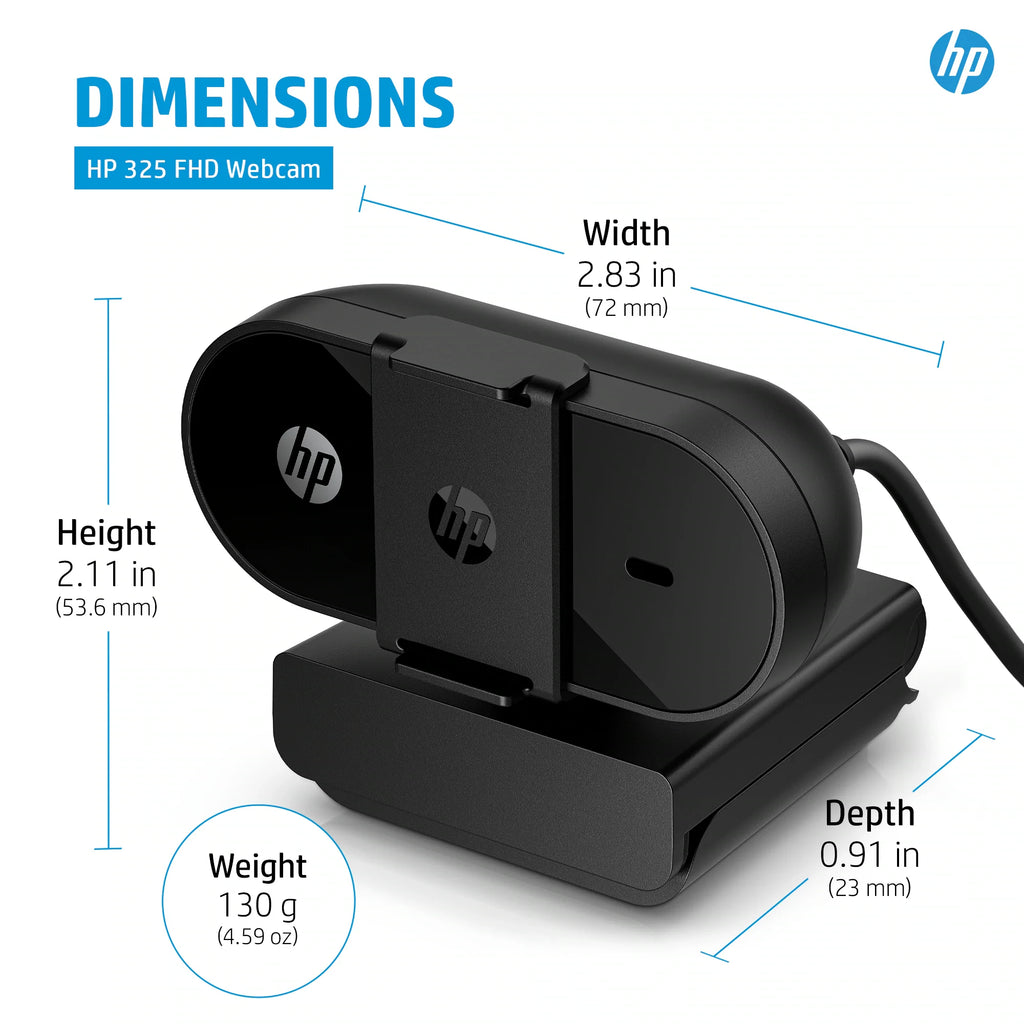 HP 325 1080p Full HD USB Computer Webcam with Mic & Privacy Cover