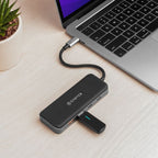 Cadyce CA-C2U2H USB‑C 4‑Port Hub featured front view showcasing sleek black design and all ports