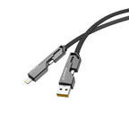 Quad Pro 4 in 1 Indestructible Cable 60W with lightning to type C, type C to C, lightning to USB A