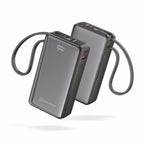 Mini Mate 10000mAh Power Bank with 22.5W Fast Charging, Dual In-Built Cables, USB-A & USB-C Output, Digital Display, Slim & Lightweight Portable Charger- Black