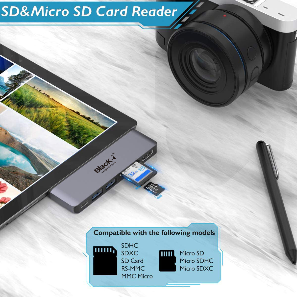 Black-i USB-C 7 in 1 Docking Station for Microsoft Pro