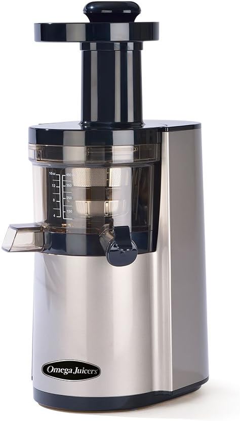 Omega VSJ843RSF Vertical Slow Masticating Juice Extractor 43 RPM Compact Design with Automatic Pulp Ejection, 150-Watt, Silver