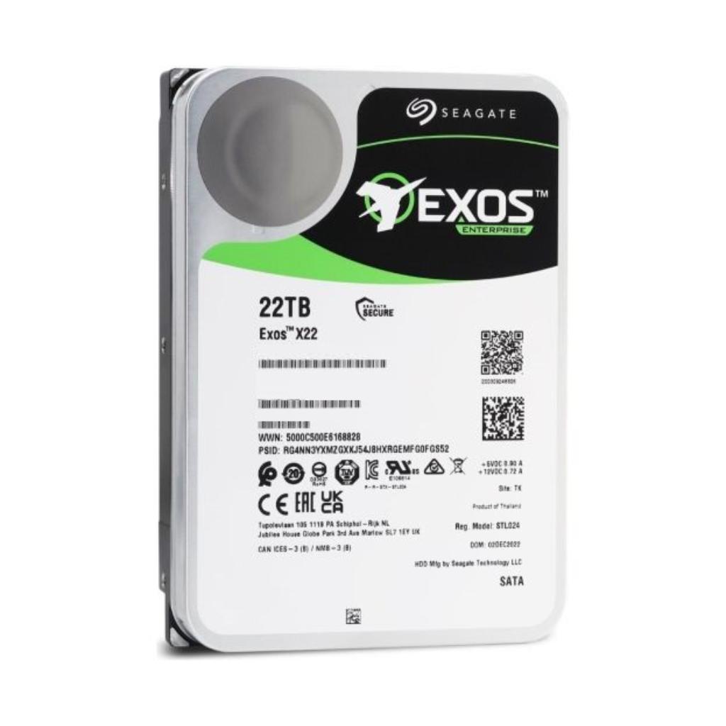 Seagate Exos X22 22TB 7200RPM SATA III 3.5" NAS Enterprise HDD 512MB Cache Helium-Sealed CMR