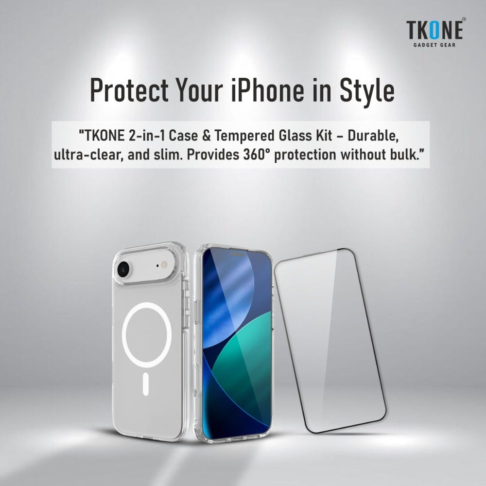 TKONE Apple iPhone Air Case and Tempered Glass Screen Protector 2-in-1 CRYSTAL SNAP Kit, Ultra Clear Slim Case + HD Glass, Transparent Protective Cover (Clear)