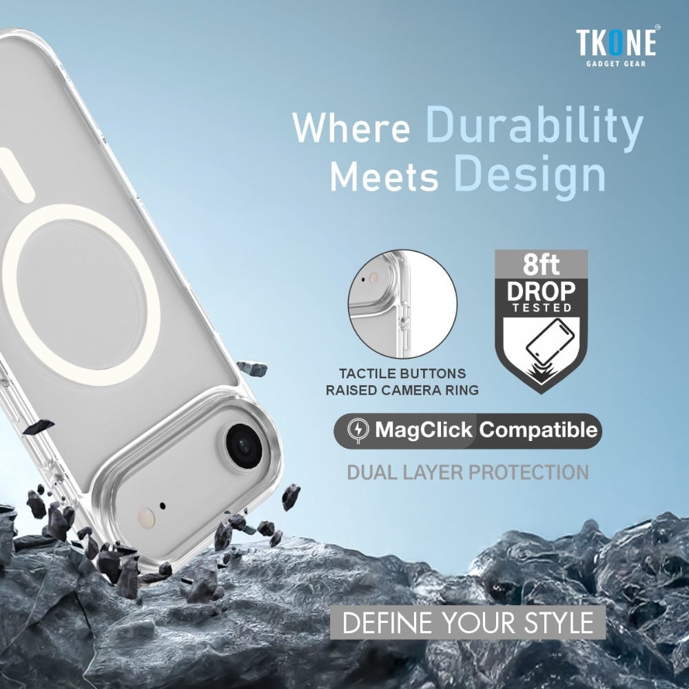 TKONE Elan Apple iPhone Air Case and Tempered Glass Combo 2-in-1 Transparent Shockproof Phone Case + HD Tempered Glass , Slim, Protective Cover (Silver)