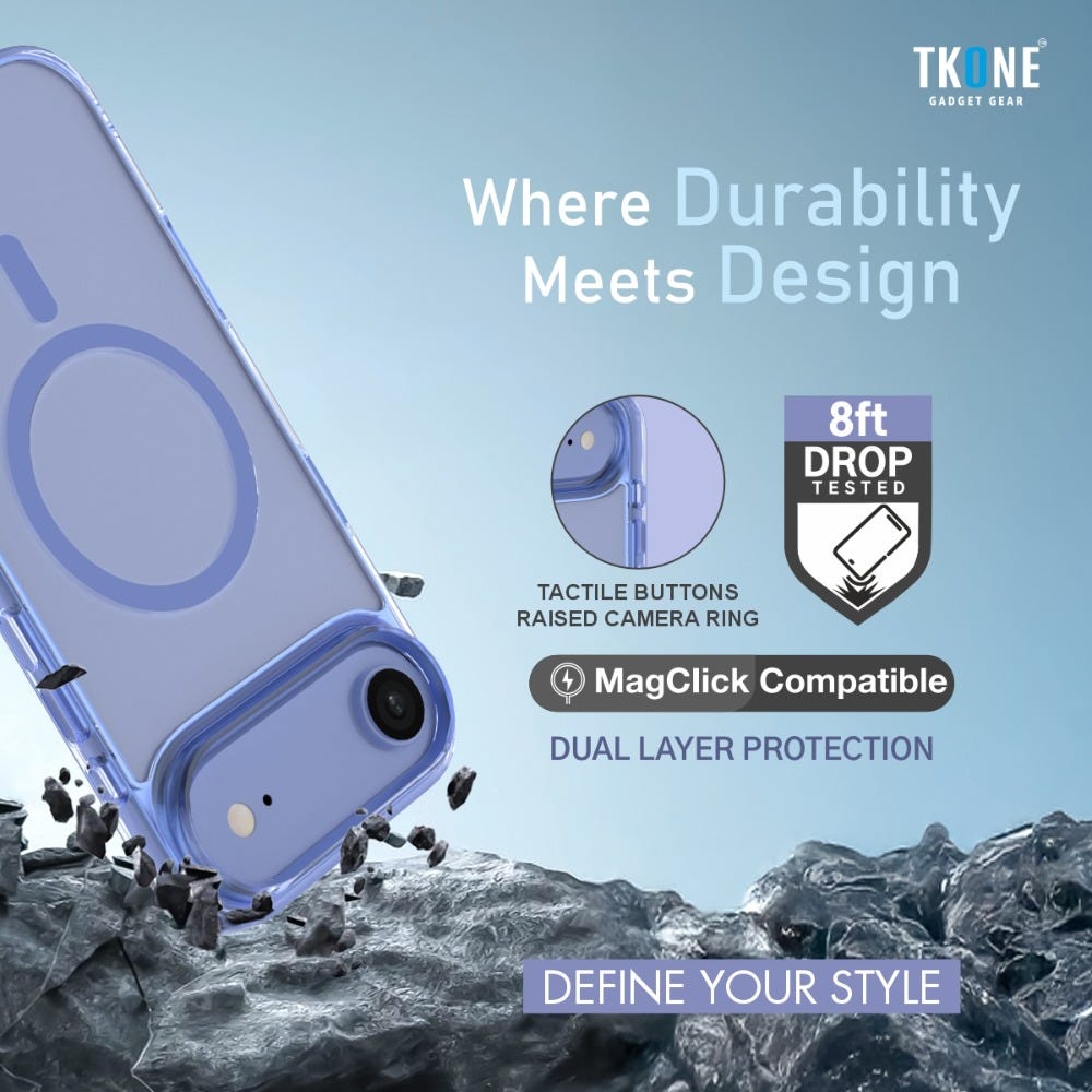 TKONE Elan Apple iPhone Air Case and Tempered Glass Combo 2-in-1 Transparent Shockproof Phone Case + HD Tempered Glass , Slim, Protective Cover (Blue)