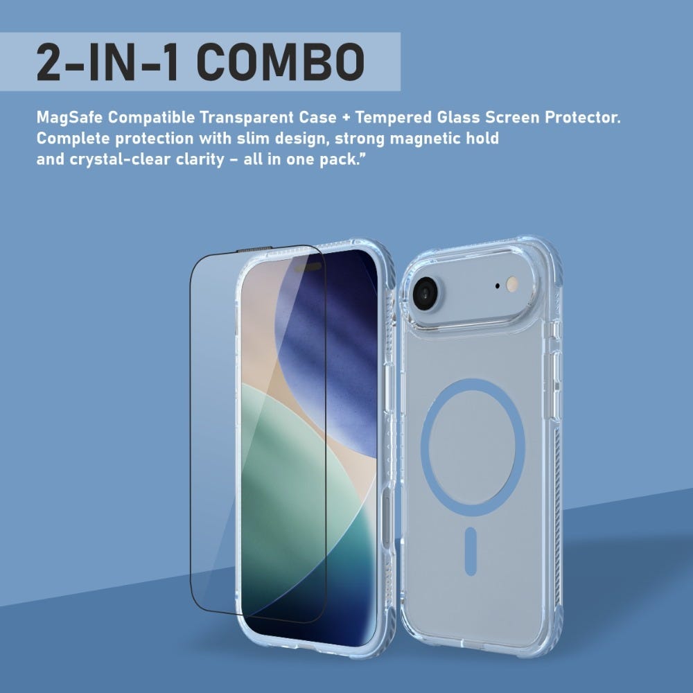 TKONE Apple iPhone Air TITAN Protective Case and Tempered Glass Screen Protector Combo, 2-in-1 Protective Case + HD Glass (Blue)