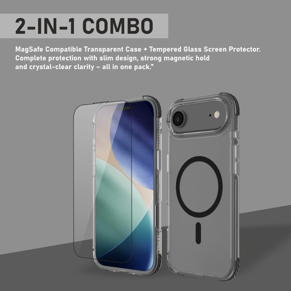 TKONE Apple iPhone Air TITAN Protective Case and Tempered Glass Screen Protector Combo, 2-in-1 Protective Case + HD Glass (Black)