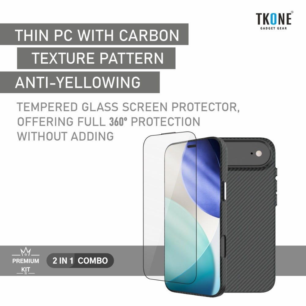 TKONE Cabo Apple iPhone Air - Slim Case with Tempered Glass - 2-in-1 Protection Kit (Black)