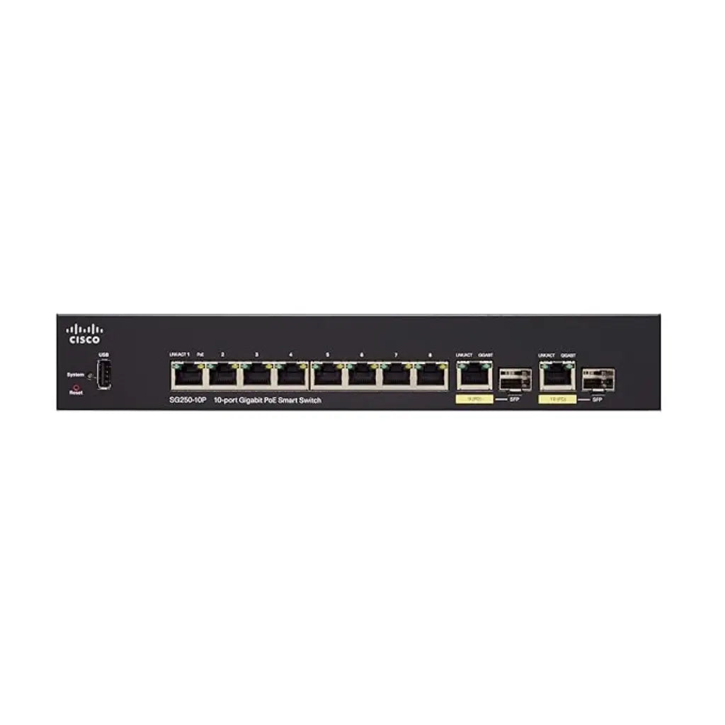 Cisco SG25010PK9NA 10-Port Gigabit Smart Switch with PoE+ 2 Combo SFP Ports