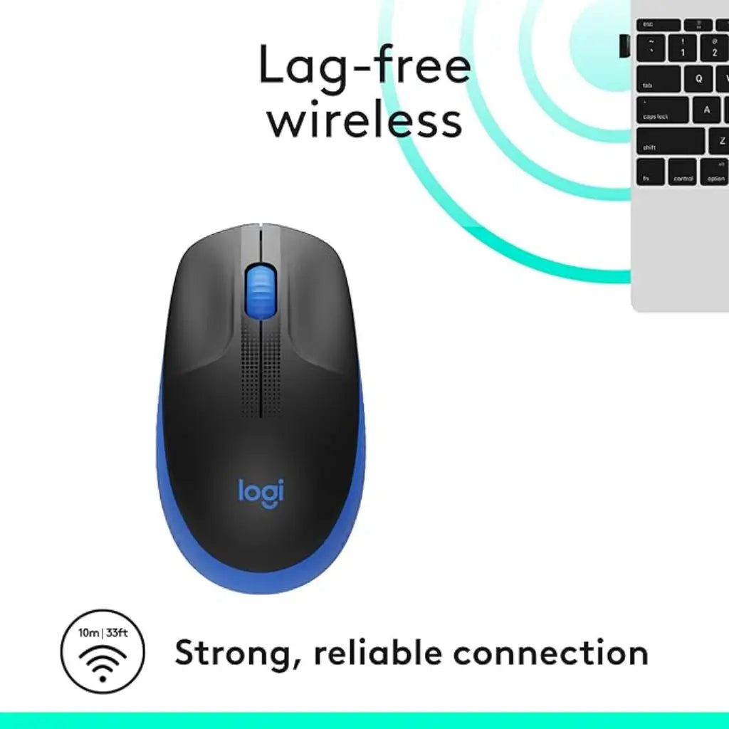 Logitech M190 Full Size Curve Design Optical Wireless Mouse 1000 DPI  - Blue