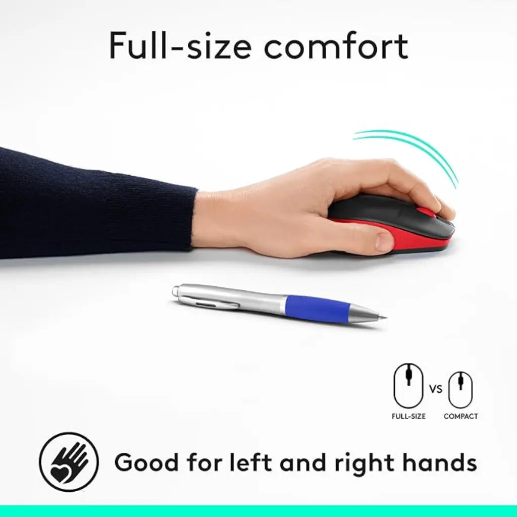 Logitech M190 Full Size Curve Design Optical Wireless Mouse 1000 DPI - Red