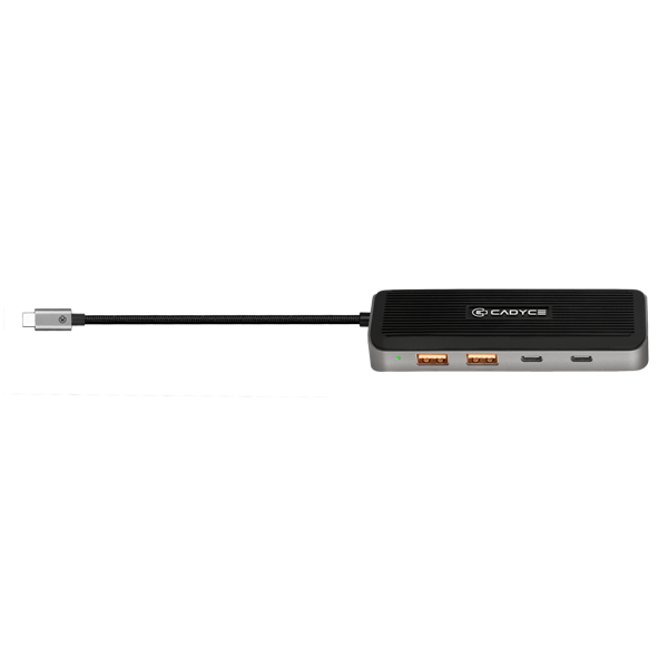 Cadyce CA-C2U2H hub side angle highlighting slim profile and USB‑C connector