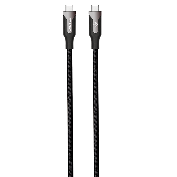 A black braided USB-C to USB-C cable with silver metal connector housings, shown vertically against a plain white background. The brand name 'CLOVCE' is printed vertically on the left connector.