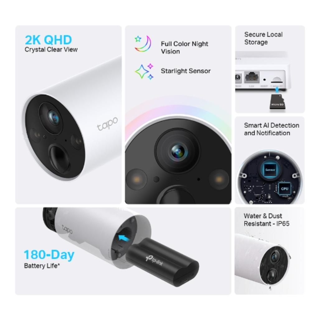 TP Link Tapo C420S2 2K QHD Wire Free Smart WIFI Security Camera IP65 (2 Camera Kit)