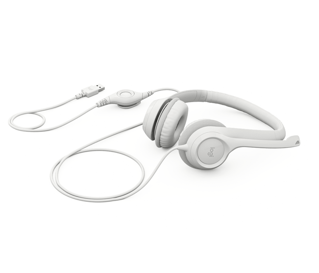Logitech H390 USB Wired Headphone with Noise Cancelling Rotatable Mic- Off White