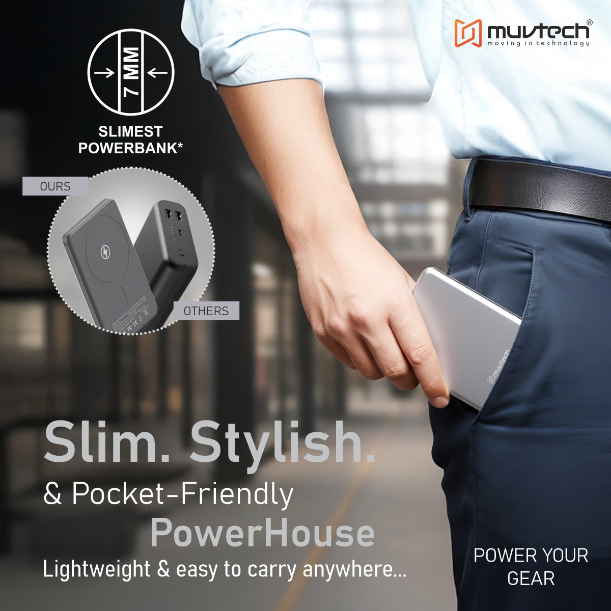 AEROSLIM 5000mAh Ultra-Slim Magnetic Wireless Power Bank | 15W MagSafe Compatible | PD 35W USB-C Fast Charging | Flight Friendly | Pocket-Sized | Type-C In/Out (Grey)