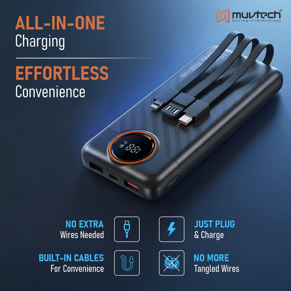 Muvtech TriVolt 10000mAh Power Bank With built-in Cables.