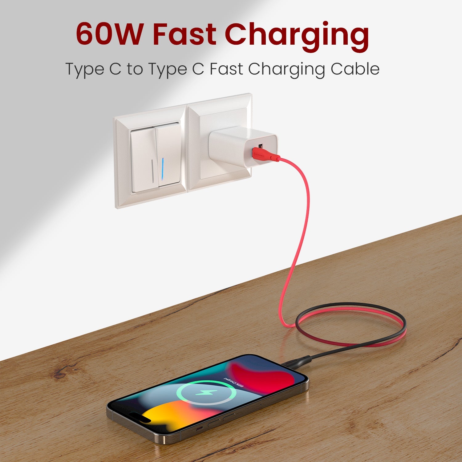 HUE X - Type C To Type C 60W 1M, Black+Red