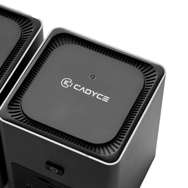 Cadyce CA-2HDQD USB‑C Dual HDMI Cube Docking Station close‑up of HDMI connectors