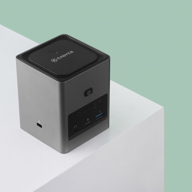 Cadyce CA-2HDQD USB‑C Dual HDMI Cube Docking Station three USB 3.0 ports shown