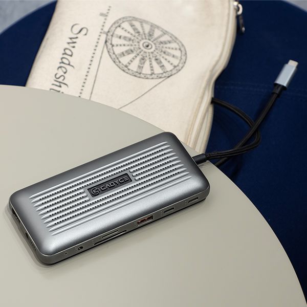 Cadyce CA-2HDVG PLUS image showing cable plugged into USB‑C for 100W power delivery