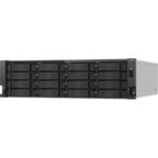 Server rack with multiple drive bays on a white background
