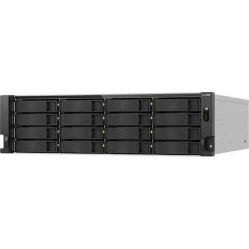 Server rack with multiple drive bays on a white background
