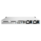 A silver enterprise server rack shown from the rear, featuring multiple ports, ventilation grilles, and dual cooling fans on a plain white background.