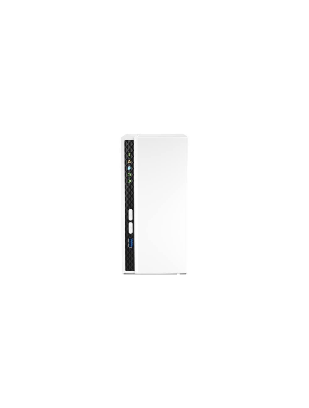 White electronic device with a black side panel on a white background