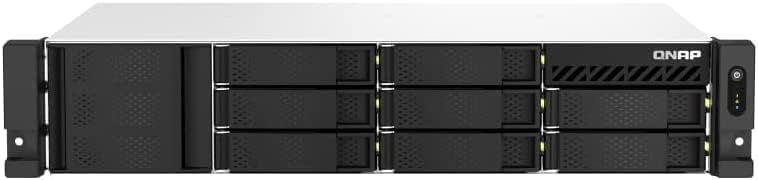 QNAP NAS system with multiple hard drive bays on a white background