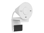 Logi wireless webcam in white speckled plastic with a black mounting bracket, shown on a solid white background.