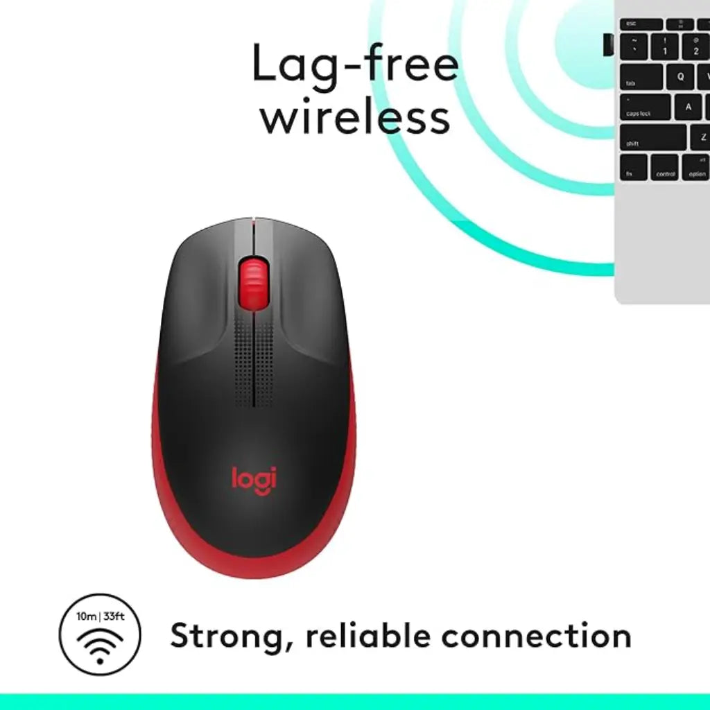 Logitech M190 Full Size Curve Design Optical Wireless Mouse 1000 DPI - Red