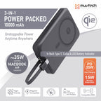 Qi2 TURBOBRIC 10000mAh Magnetic Wireless Power Bank | 35W PD Fast Charging | Type-C in/Out | Compatible with MagSafe | Kickstand | Watch Charging Output | Compact & Travel-Friendly (Black)