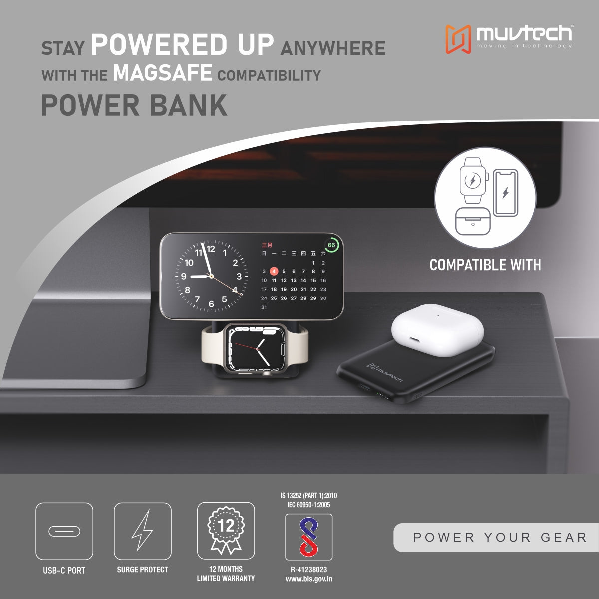 Power Mate 10000mAh MagSafe Power Bank | Magnetic Wireless Portable Charger for iPhone & Qi Devices | Dual Charging (Wireless + Wired) | Slim & Lightweight with Smart Protection