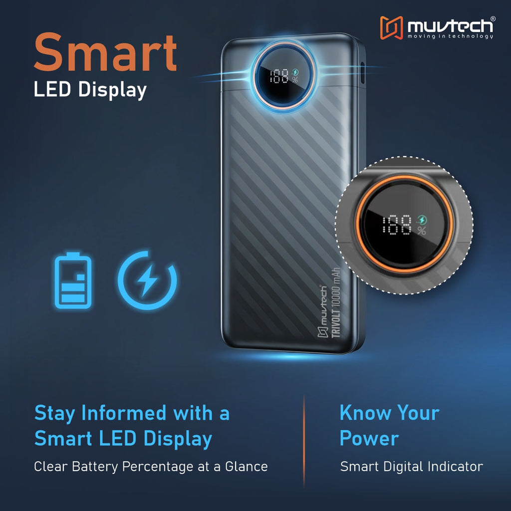 Muvtech TriVolt 10000mAh Power Bank With built-in Cables.